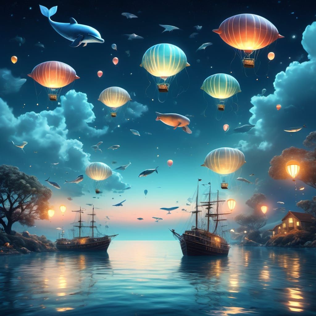 Surreal Airships and Whales in Dreamlike Digital Art