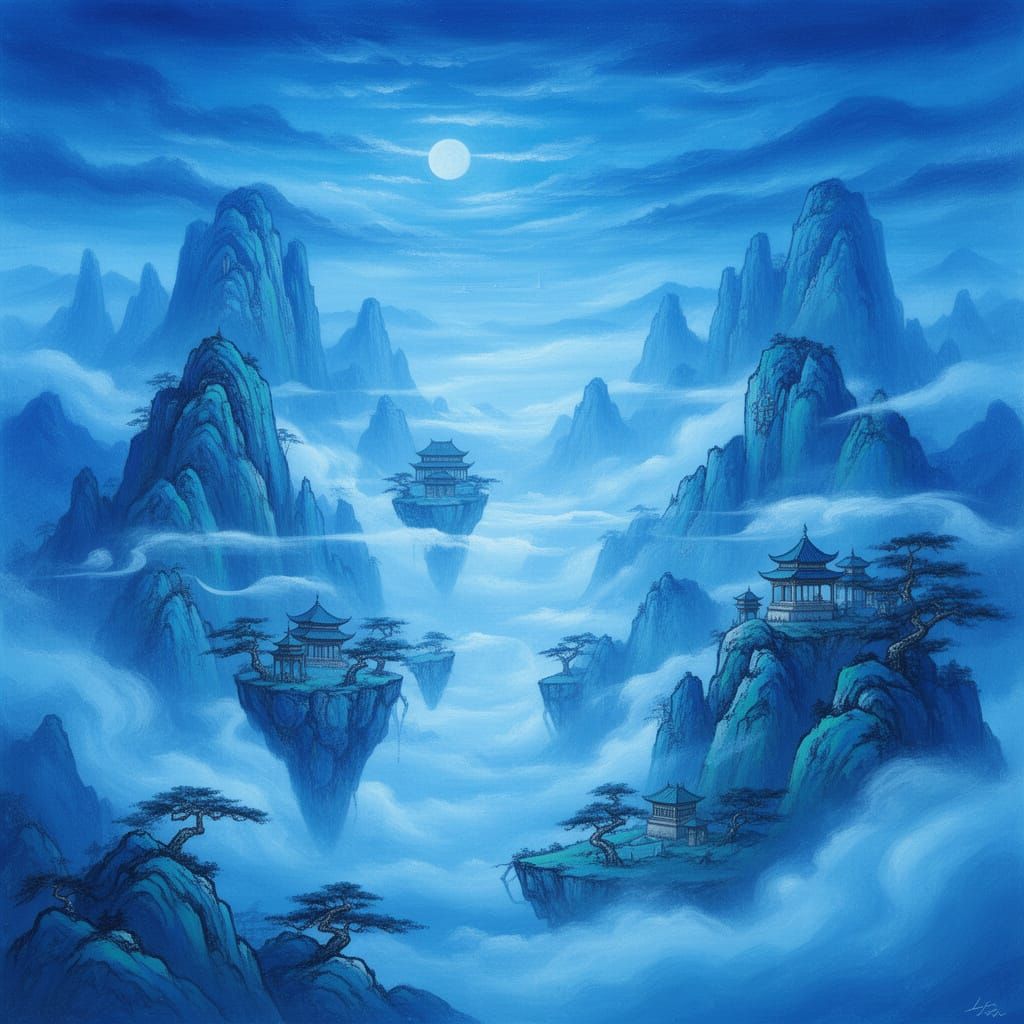 Ethereal Azure Landscape in Surrealist Style