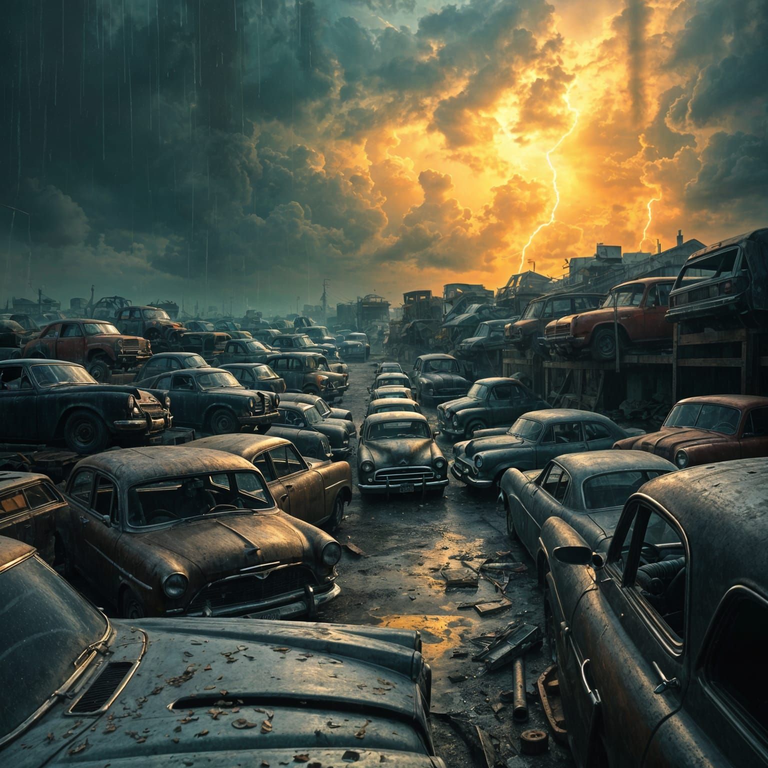 Junkyard Thunderstorm: Cinematic Digital Matte Painting