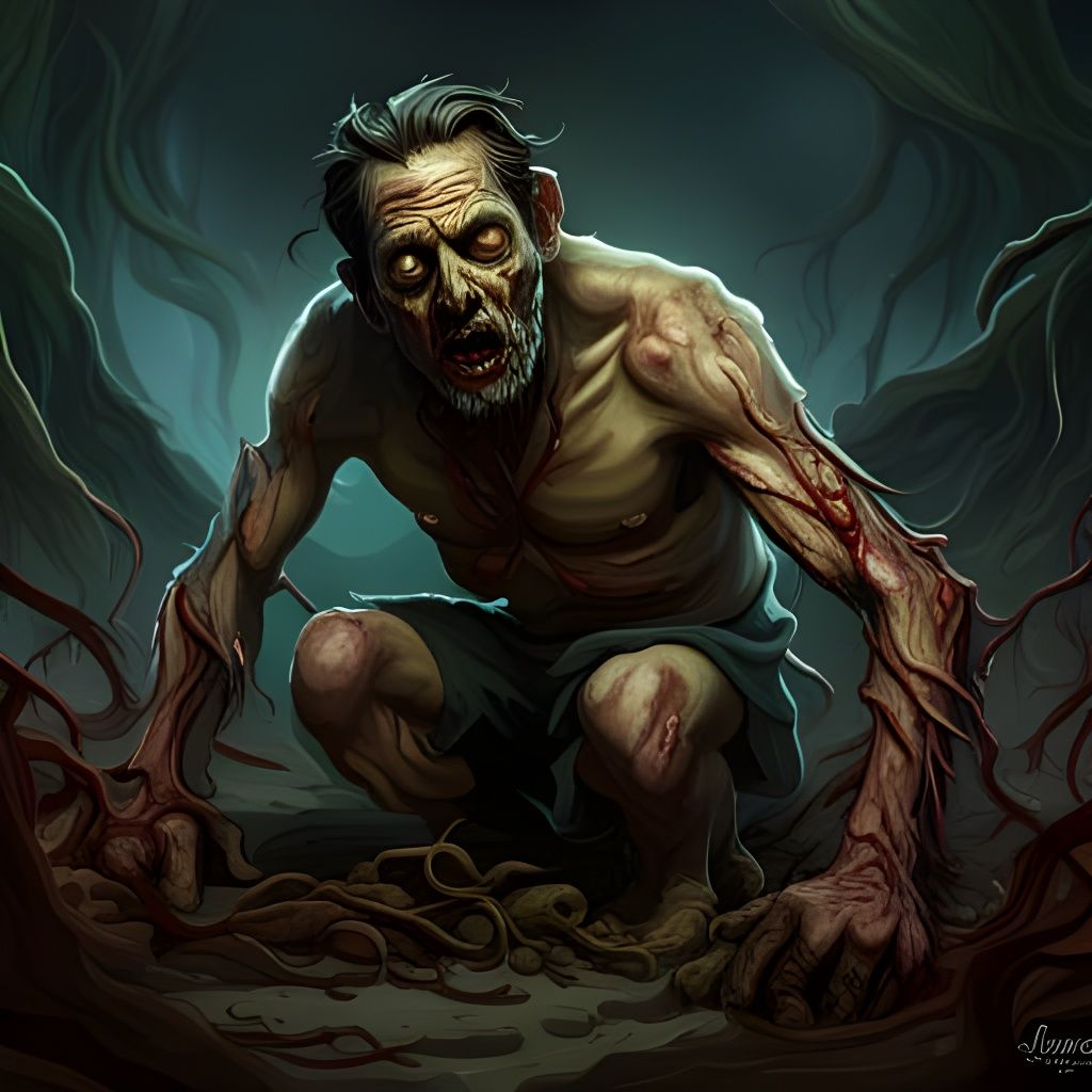 Zombie covered in roots and vines