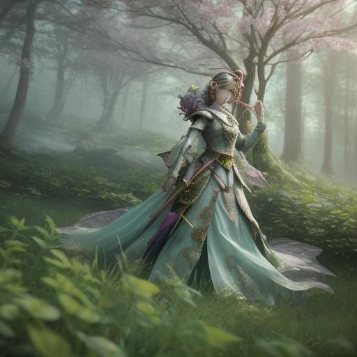 Fantasy Warrior in Mystical Forest: Anime 3D Art