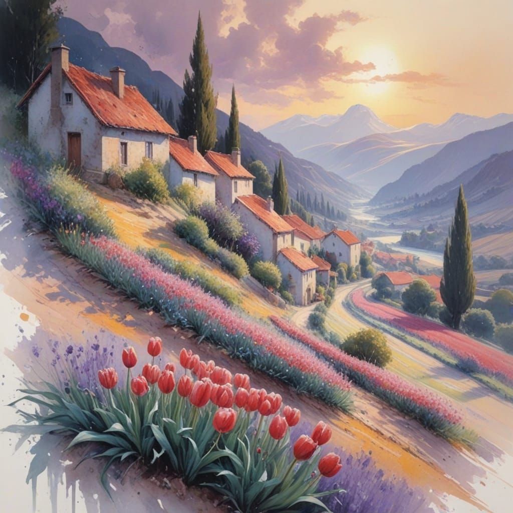 Neo-Impressionist Tulip Valley in Provence