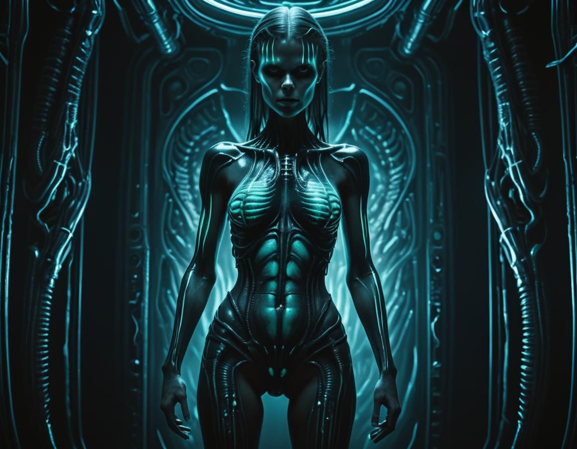 Bioluminescent Woman in Giger Style
