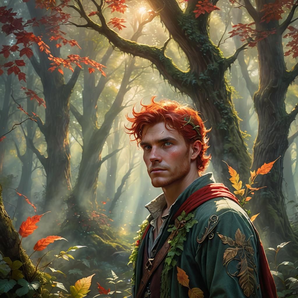 Handsome Red-Haired Fae in Enchanted Forest