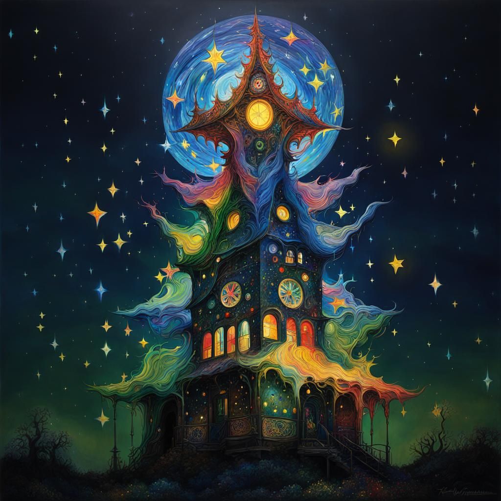 Intertwined Souls in Starry Night: Abstract Expressionism