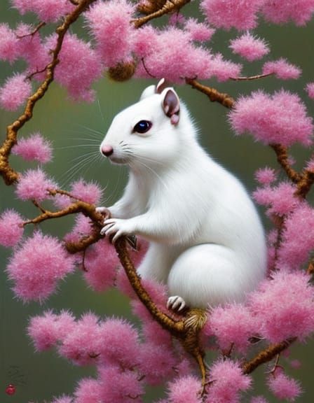 Chibi White Squirrel in Rococo Cherry Blossom Garden