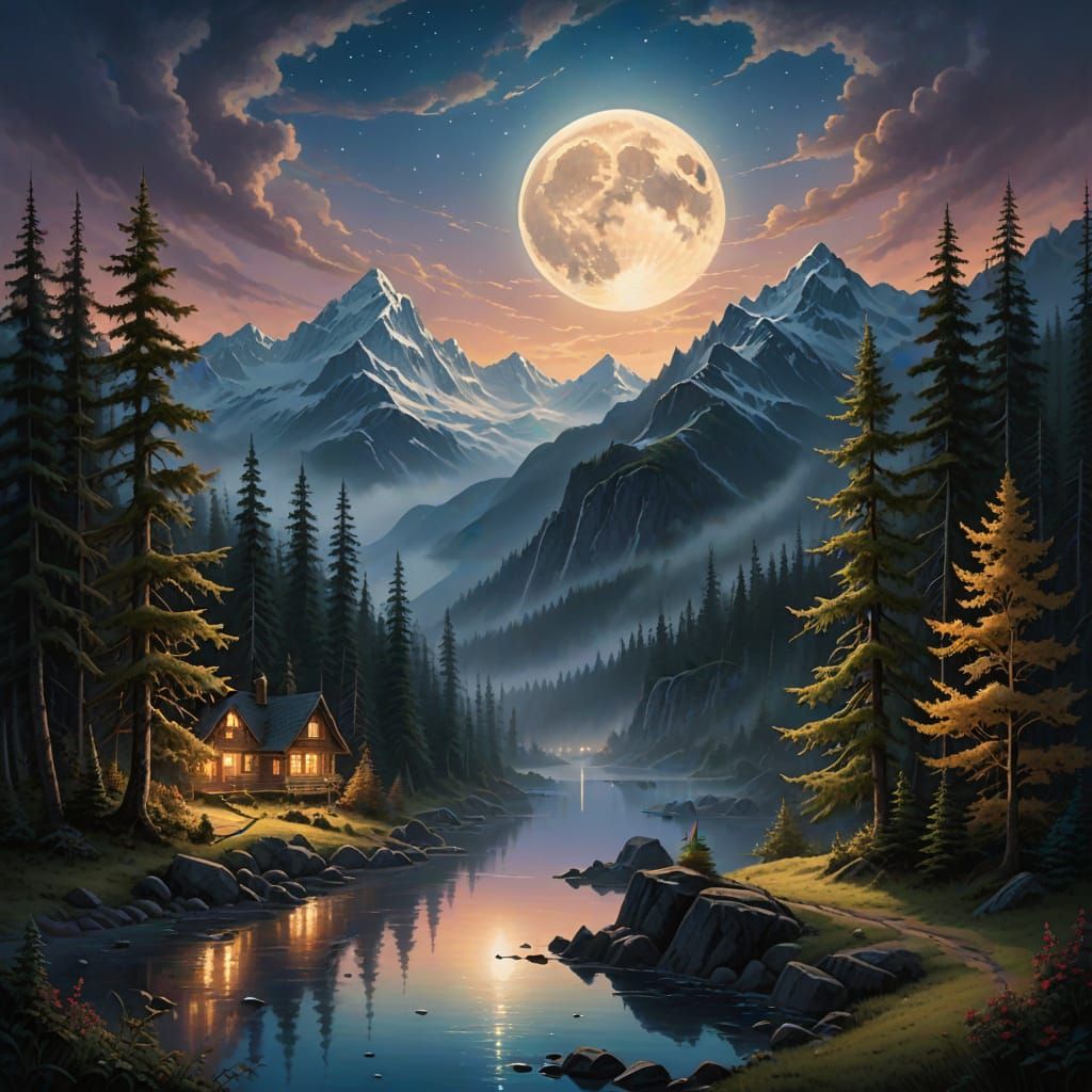 Ethereal Alaskan Night Under a Full Moon