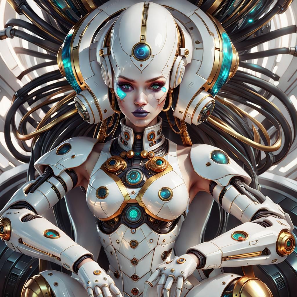 Cyborg Girl Portrait in Cyberpunk Art Style