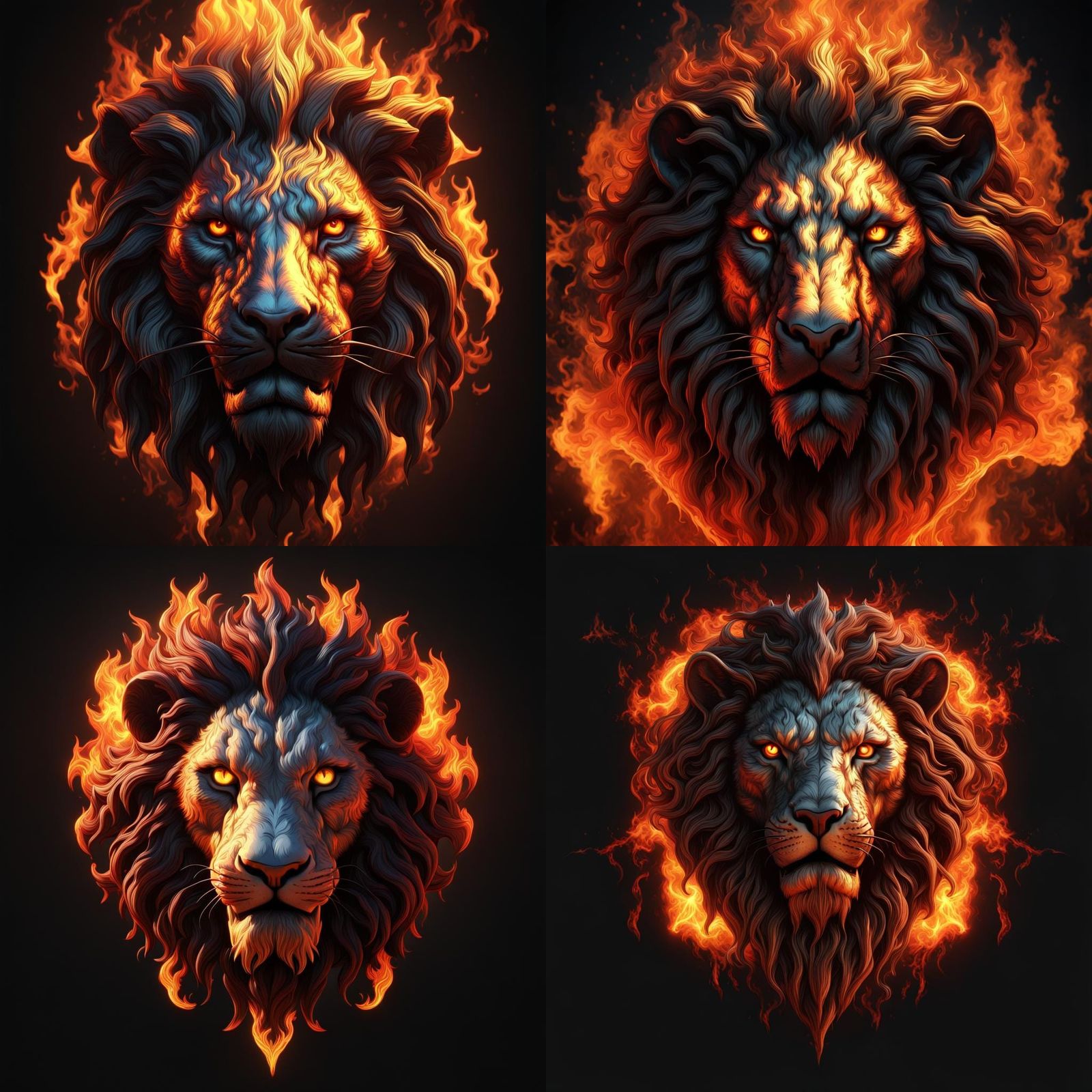 Fiery Lion Head in Detailed Fantasy Art