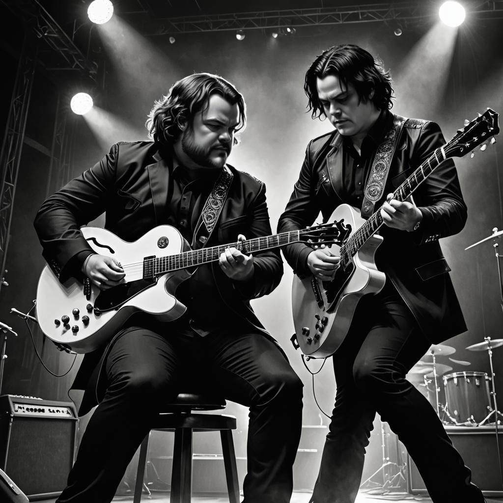 Dramatic Guitar Duet in Black and White