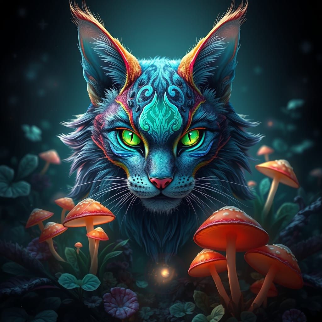 Majestic Feline in Whimsical Forest