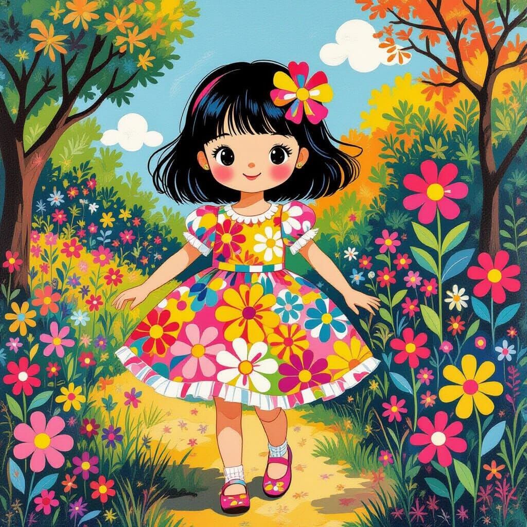 Girl in Garden, Pop Surrealism Style