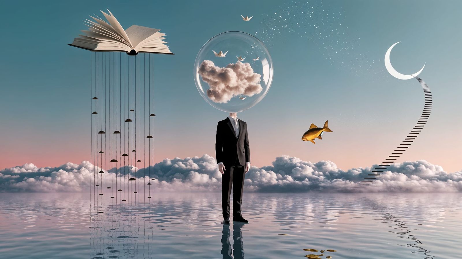 Elegant Figure in Dreamlike Landscape