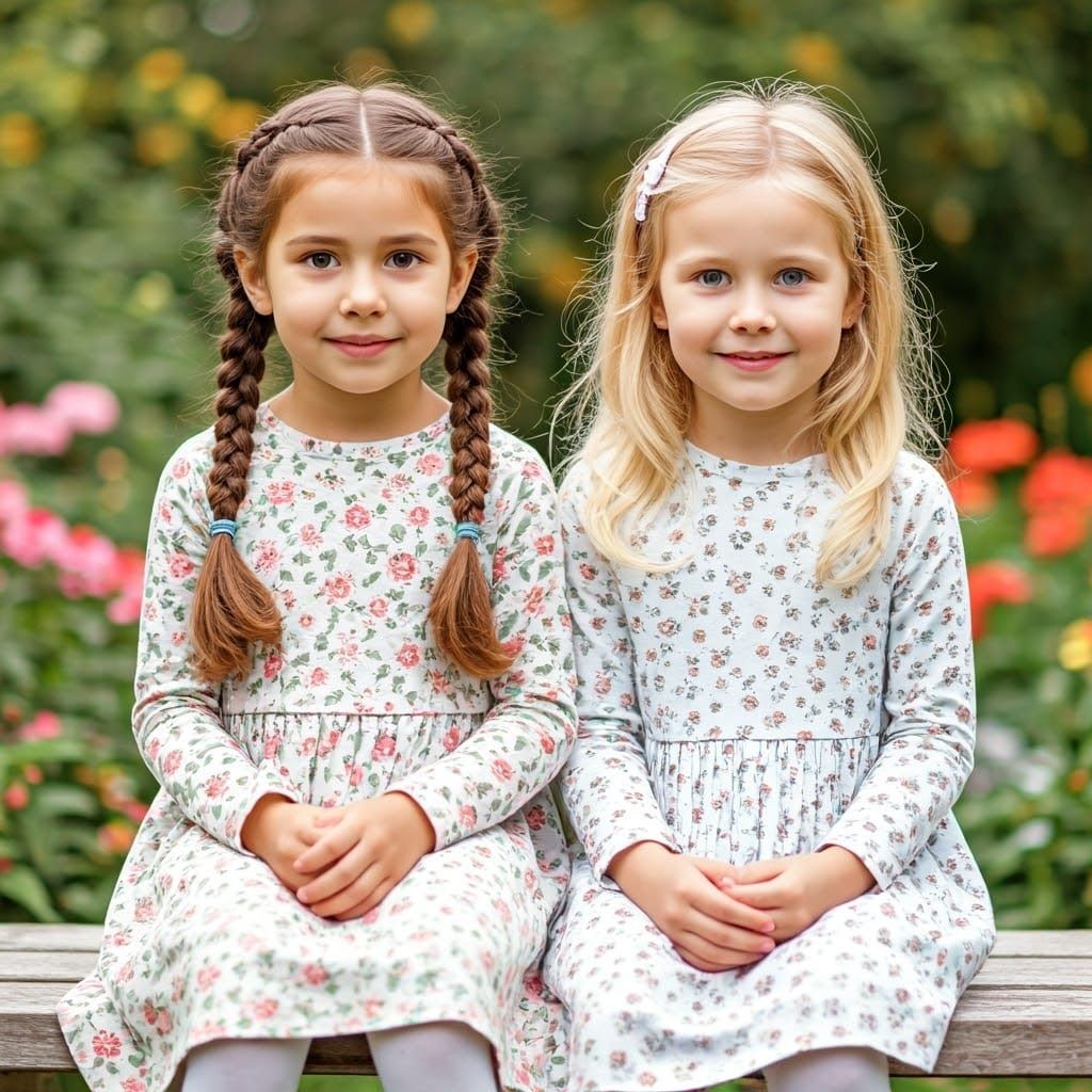 Whimsical Watercolour Garden Scene with Two Happy Girls