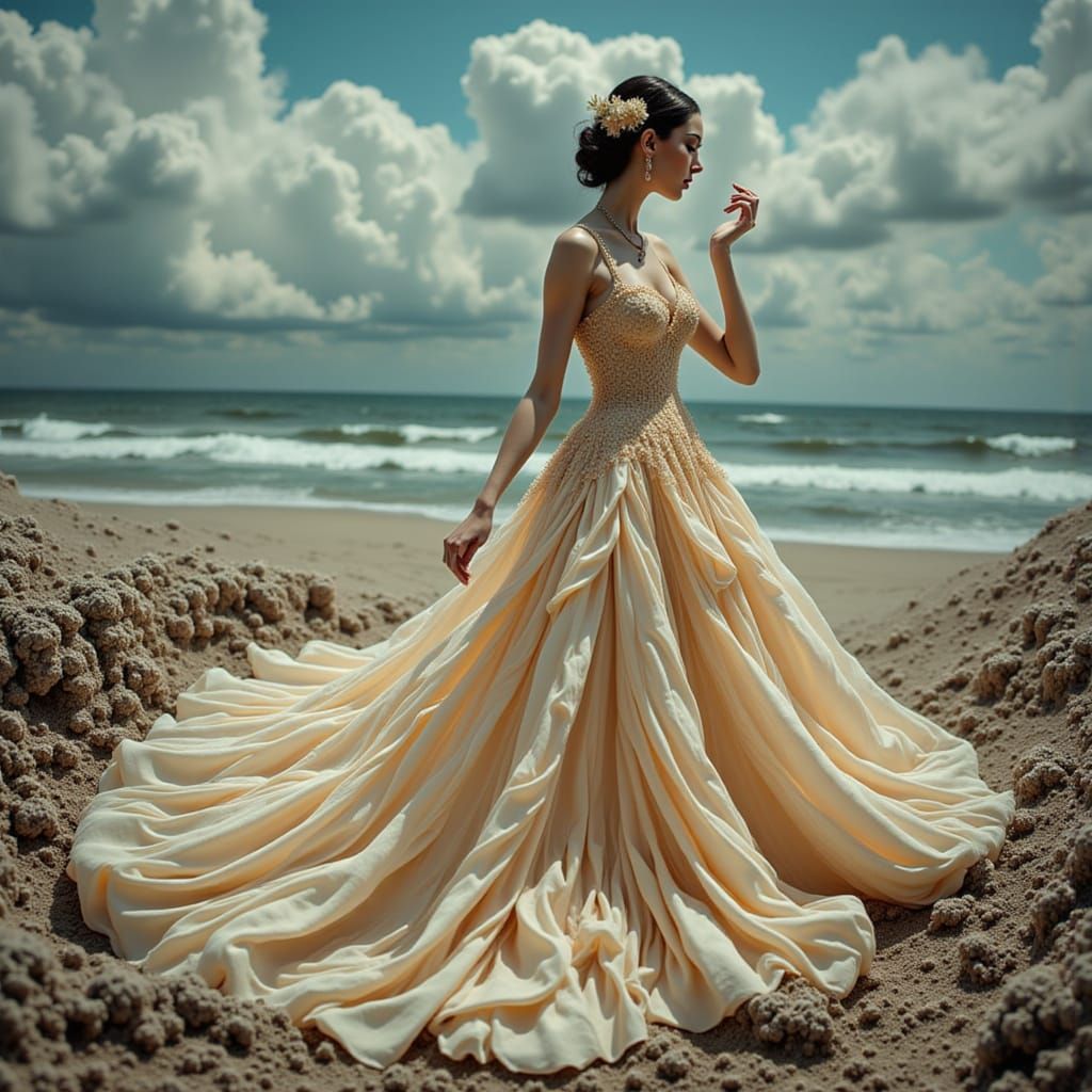 Mysterious Woman Walking in Vanishing Sand Dunes
