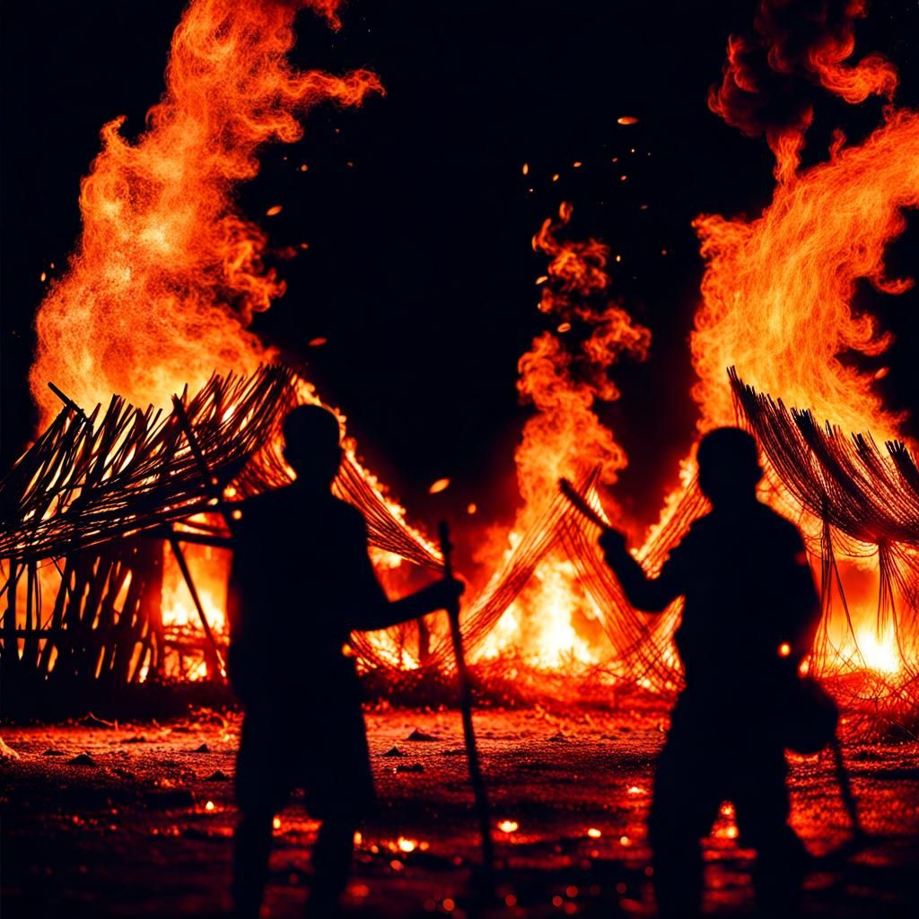 Inferno: Burning Village Engulfed in Flames