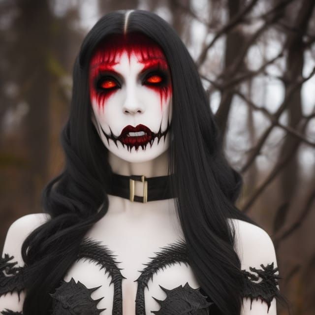 Sinister Vampire Woman with Bat Wings in Art Nouveau