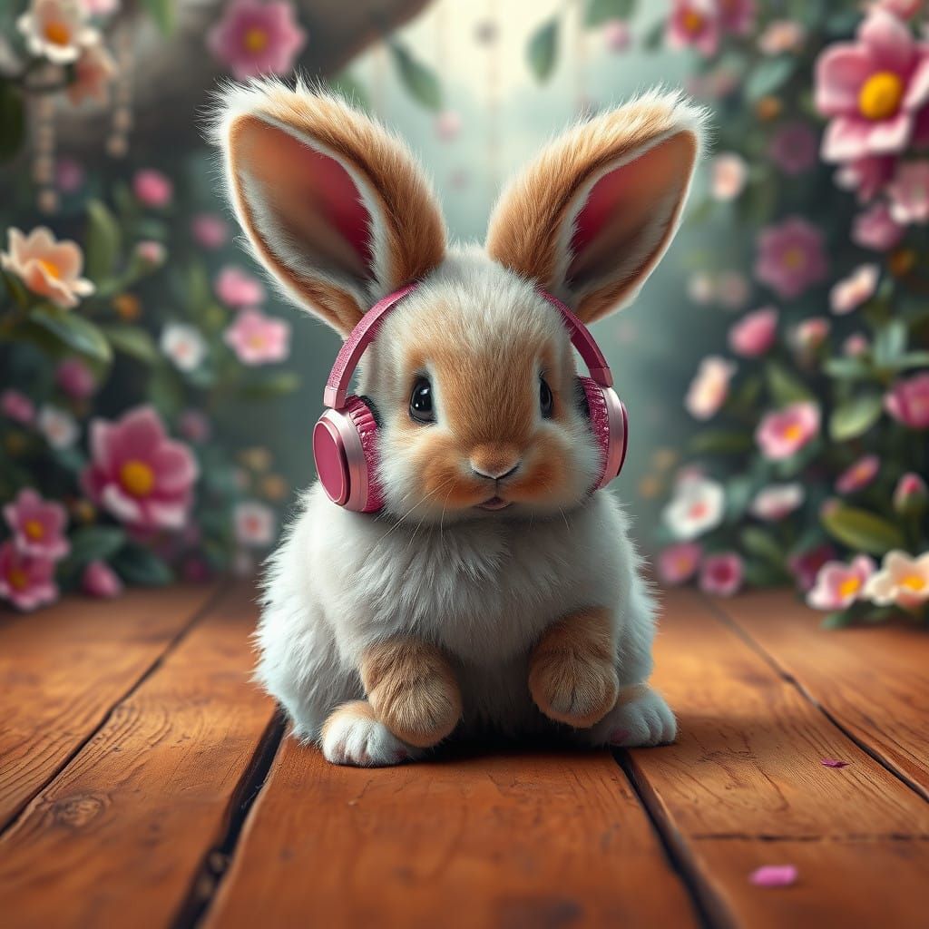 Whimsical Bunny in Vibrant Fantasy Headphones
