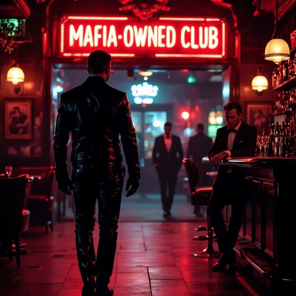 Mysterious Man Enters Neon-Lit Mafia Club