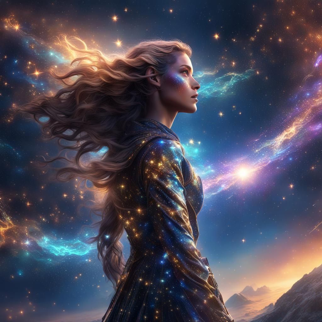Galaxy Sky Woman Flying Freely