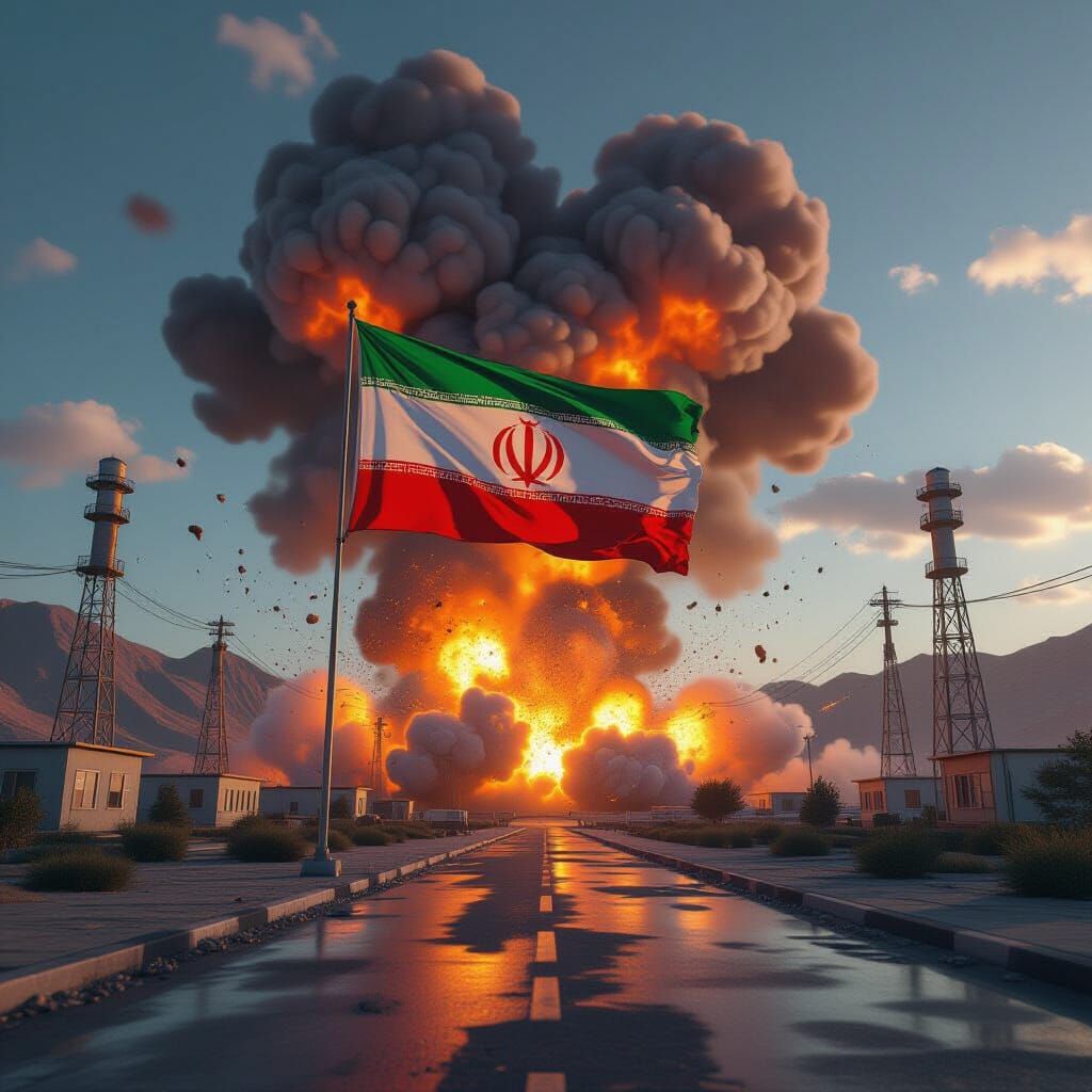 Nuclear Explosion with Iranian Flag in 3D Game Style