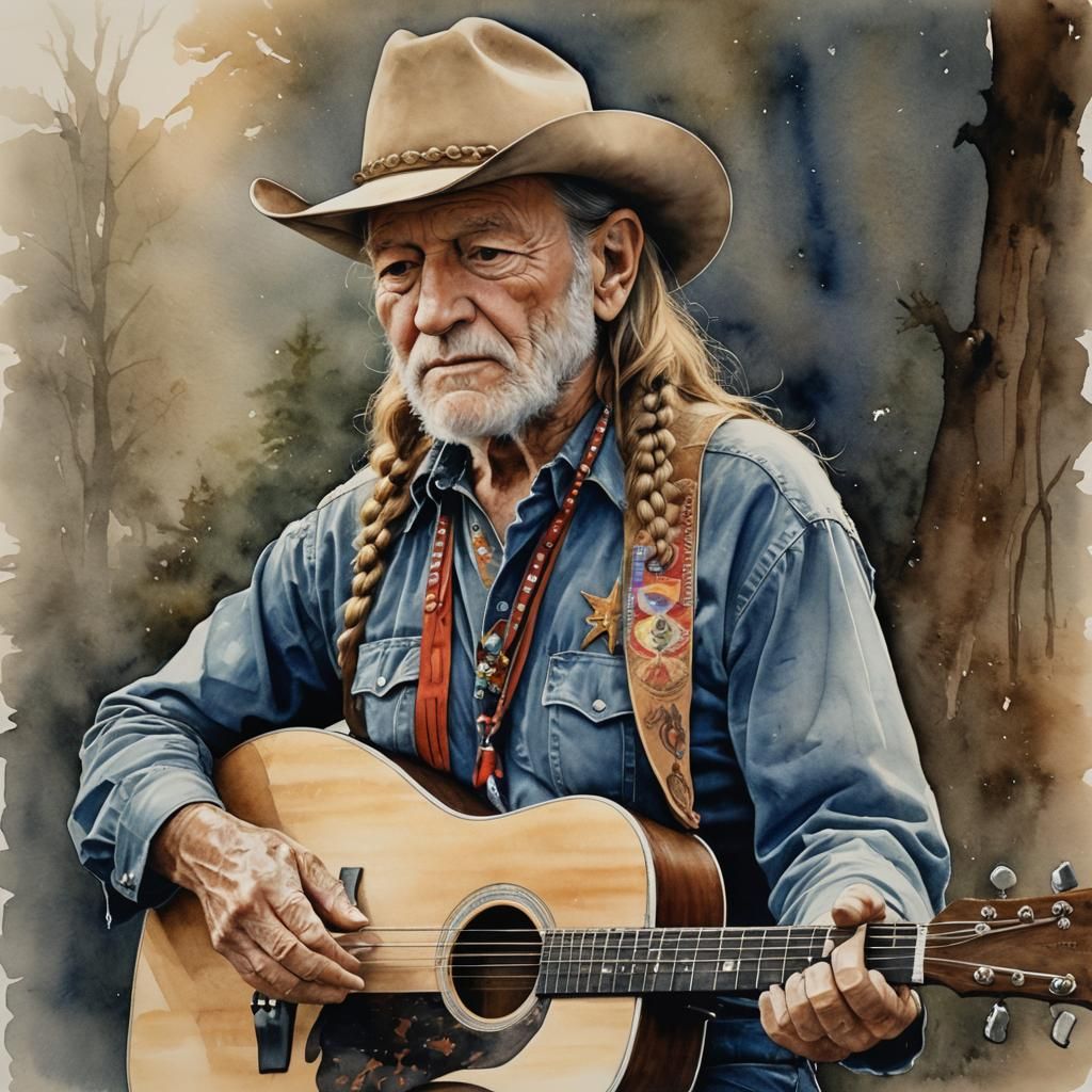 Willie Nelson: Dreamy Watercolor Masterpiece