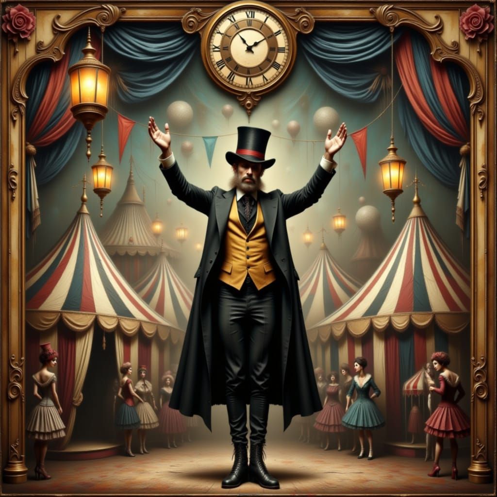 Vintage Circus Poster with Confident Ringmaster