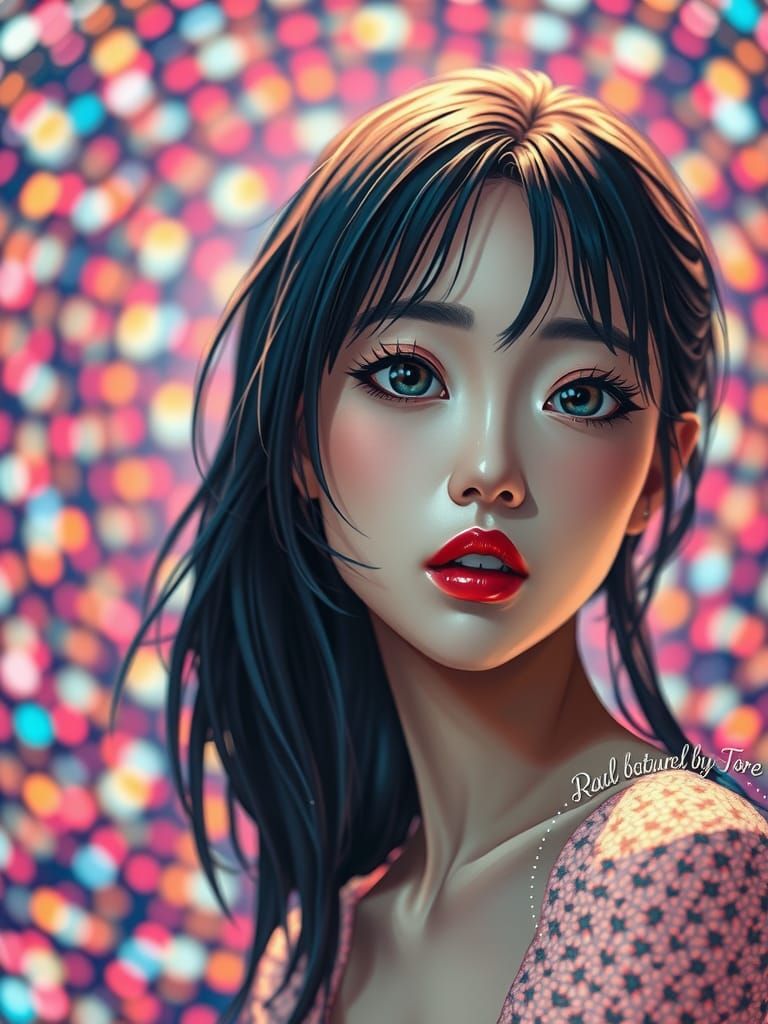 Anime Woman Portrait in Pointillistic Style