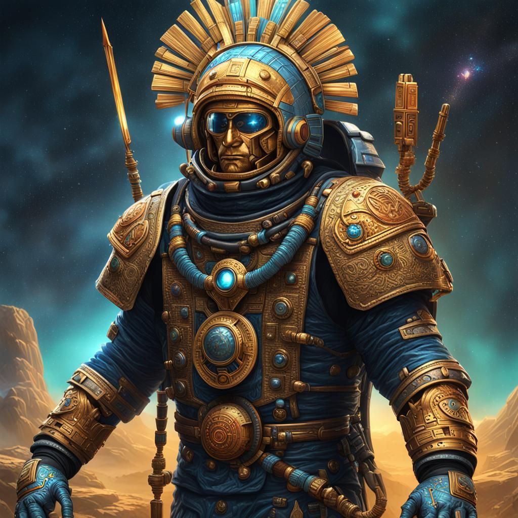 Cosmic Inca Warrior in Sci-Fi Spacesuit