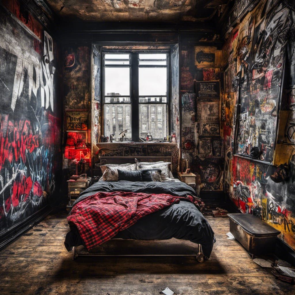 Punk Rock Bedroom with Graffiti Walls
