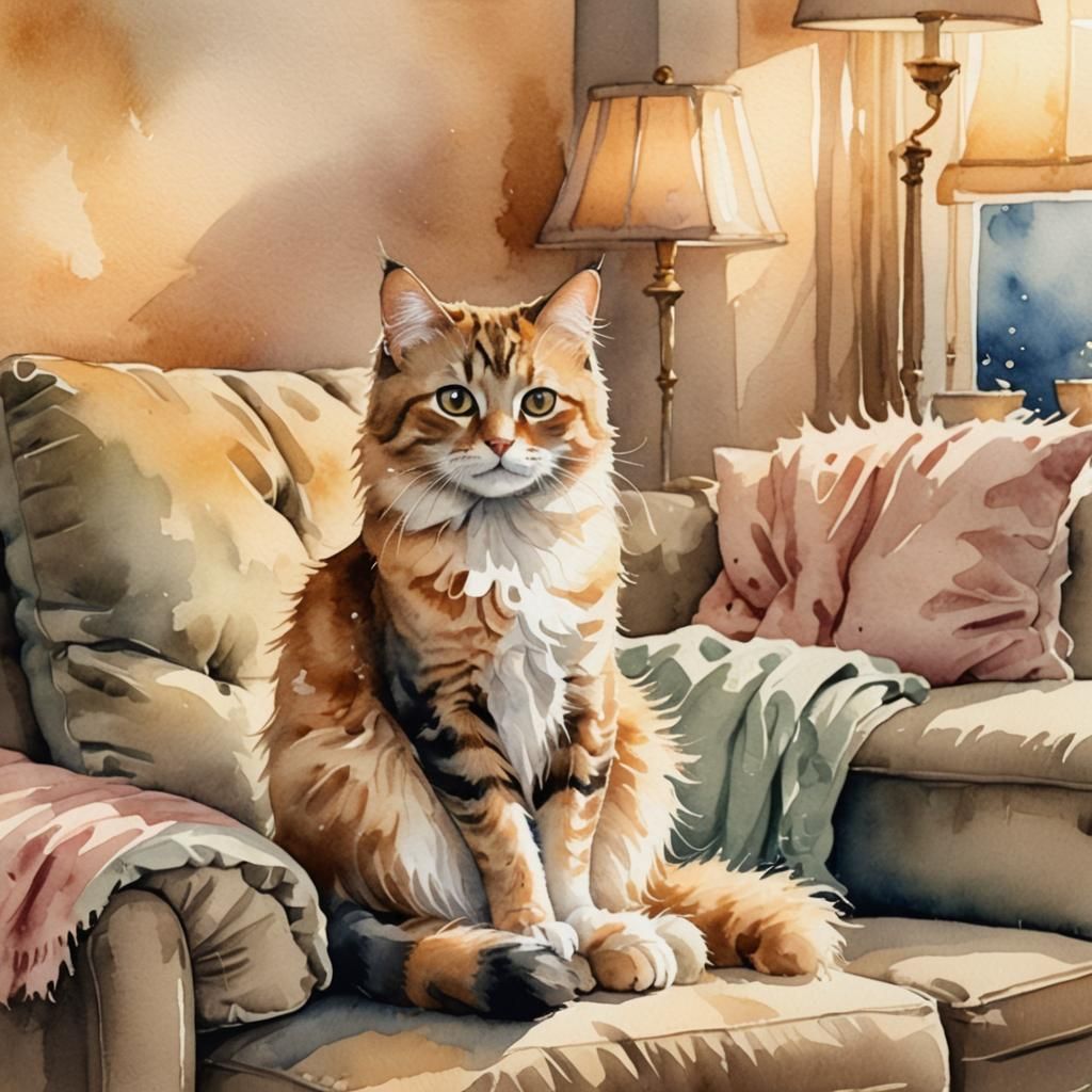 Watercolor Cat Illustration: Cozy, Dreamy, and Cute