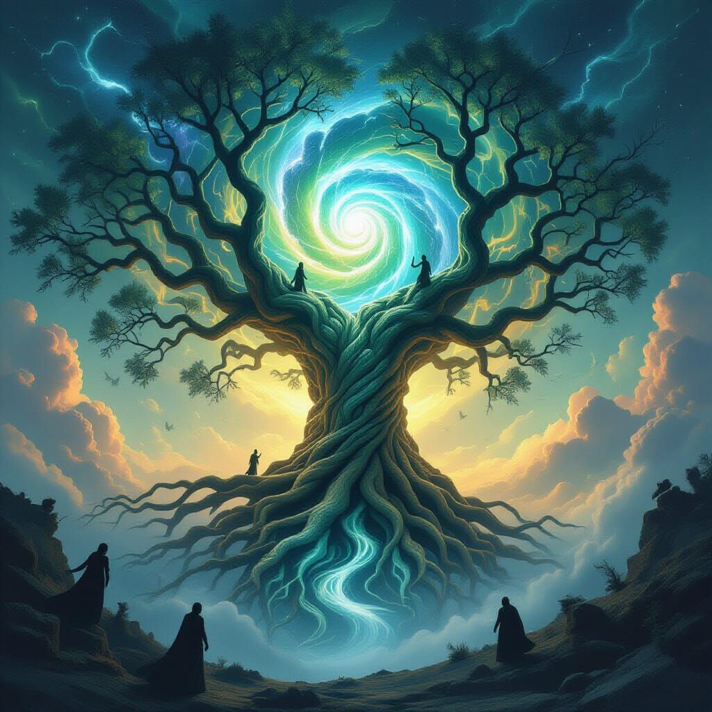 Mystical Tree in Cosmic Vortex: Order vs Chaos