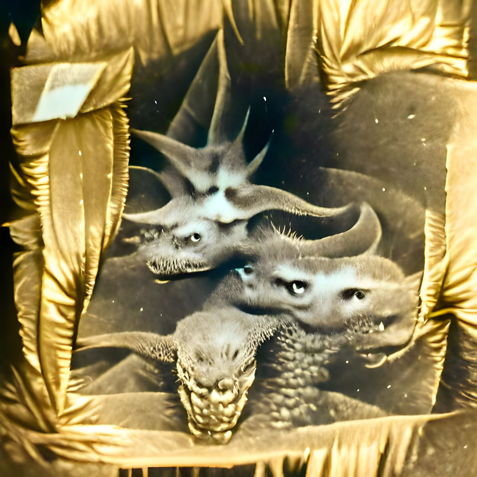 Ghidorah's Three Heads as Tintype Photograph