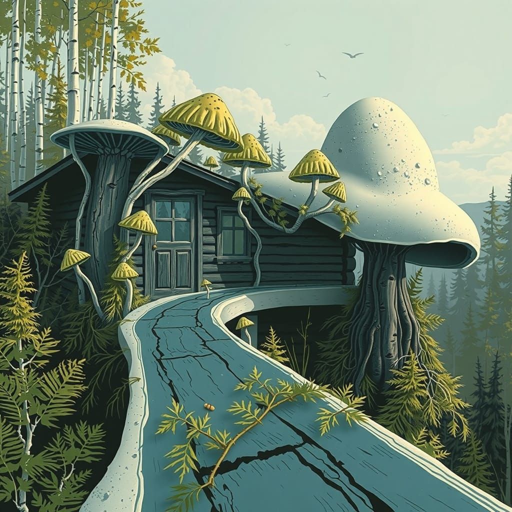 Surreal Woodland Scene in Nordic Style