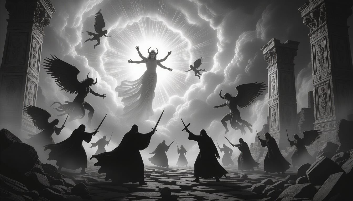 Cosmic Battle: Horror Icons vs Divine Entity