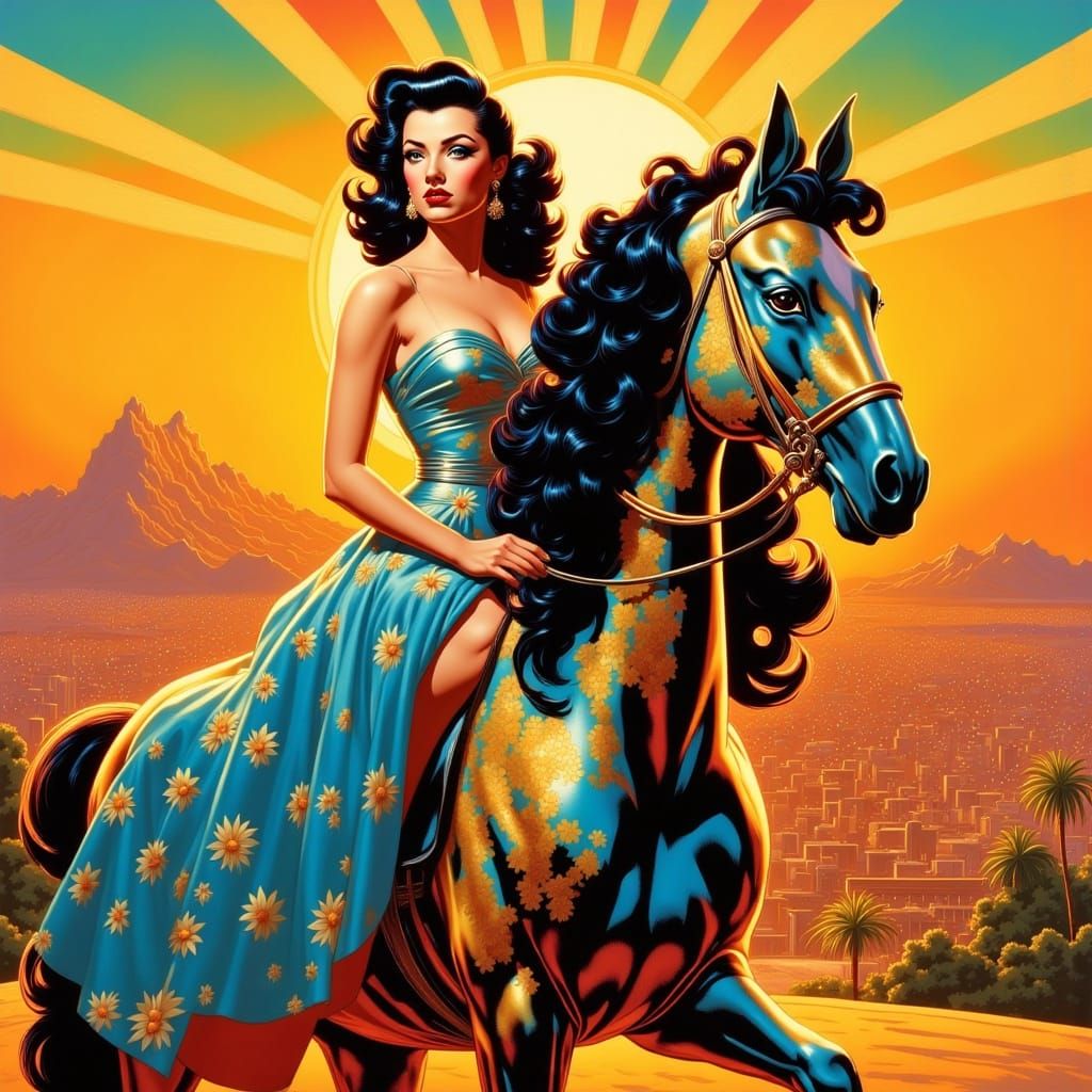 Lonely Gypsy Cob Horse in Abstract Expressionist Style