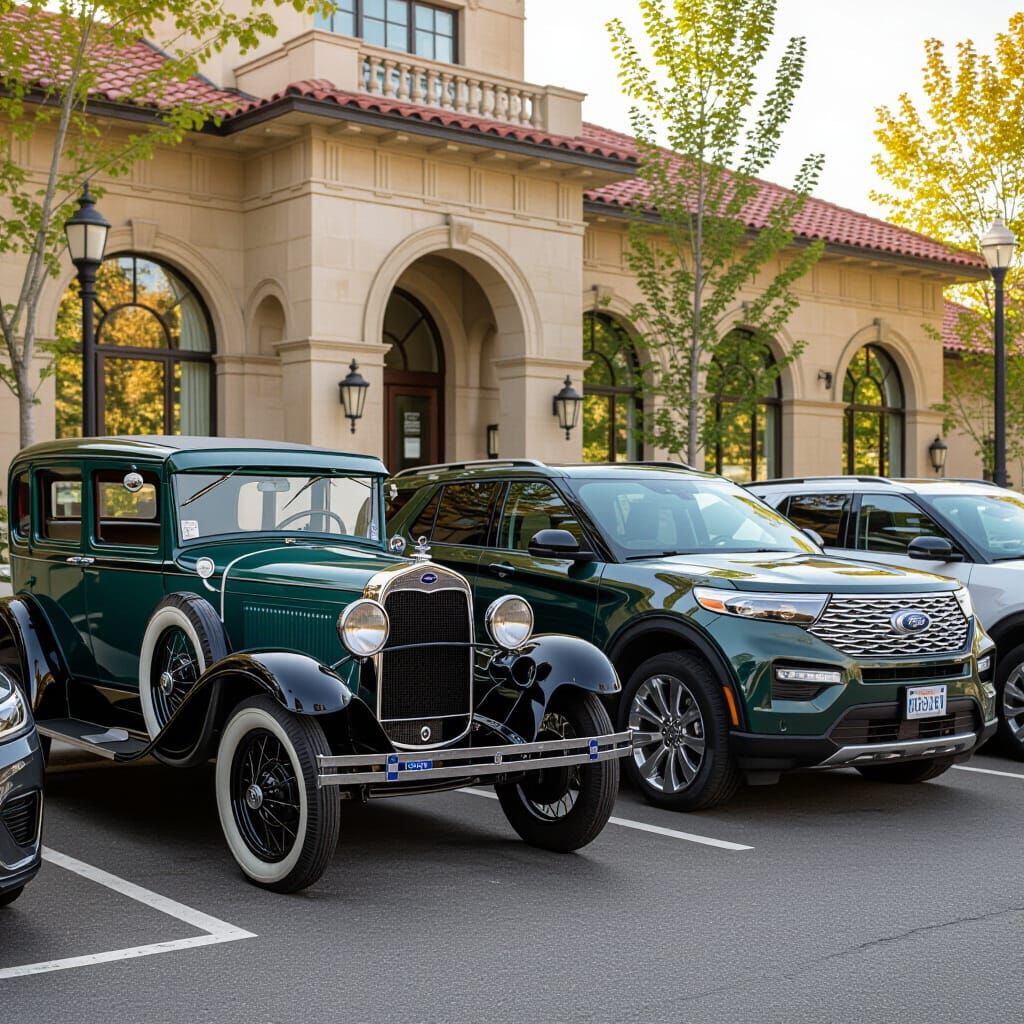 Ford Model A Beside New Ford Explorer