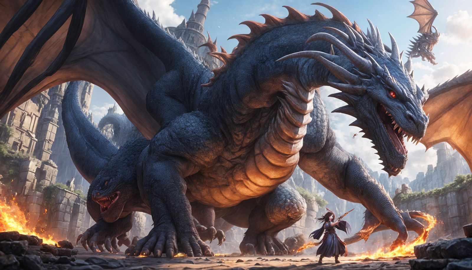 Anime Sorceress Battles Dragon in 3D Art