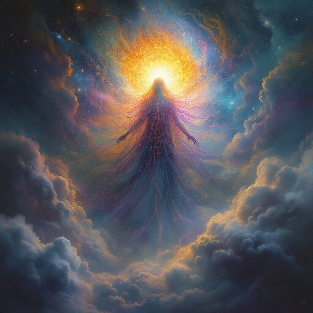 Ethereal Being Radiating Omnipresence in Dreamlike Realm