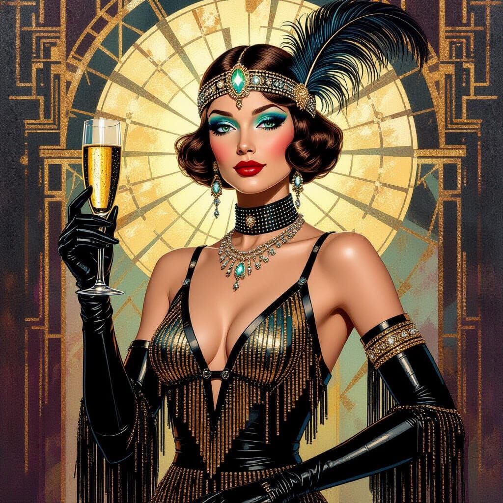 Art Deco Robotic Flapper with Champagne