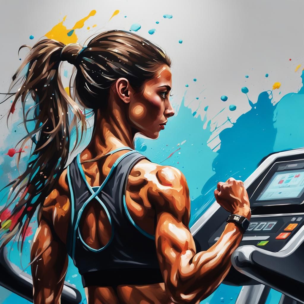 Fit Beauty on Treadmill: Graffiti Art Masterpiece