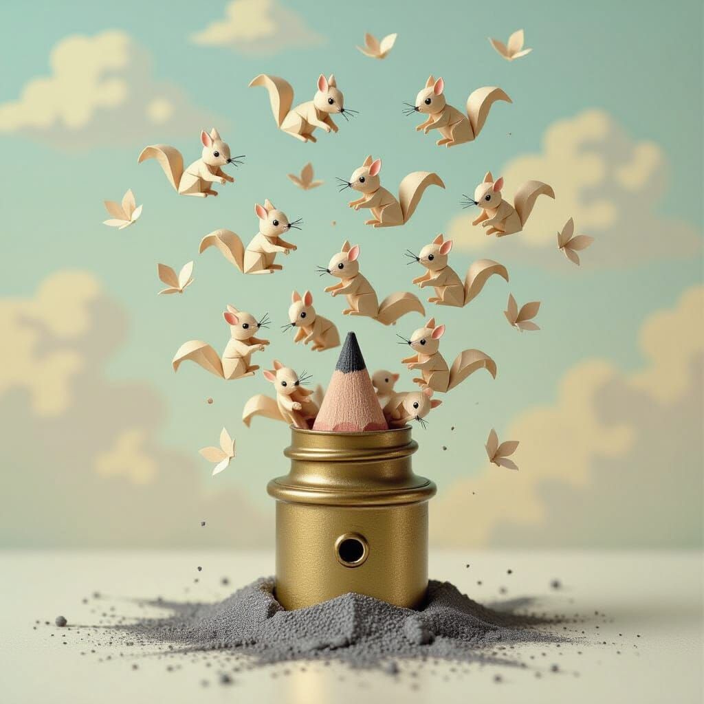 Origami Squirrels Emerge From Pencil Sharpener Into Pastel S...