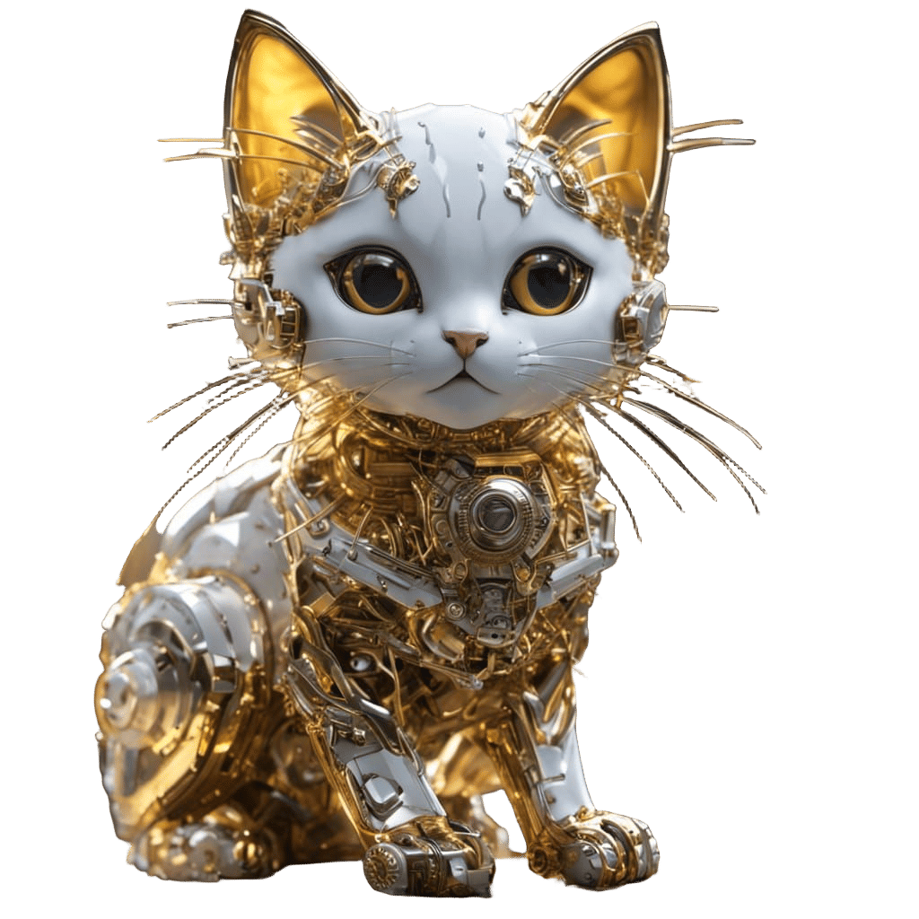 Futuristic White and Gold Mechanical Kitten