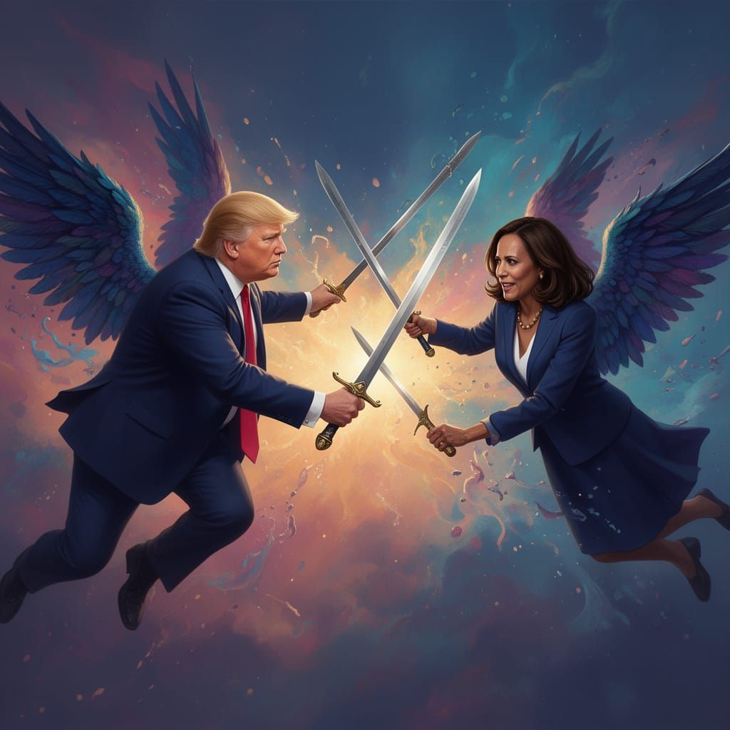 Winged Politicians Battle with Swords in Dramatic Aerial Com...