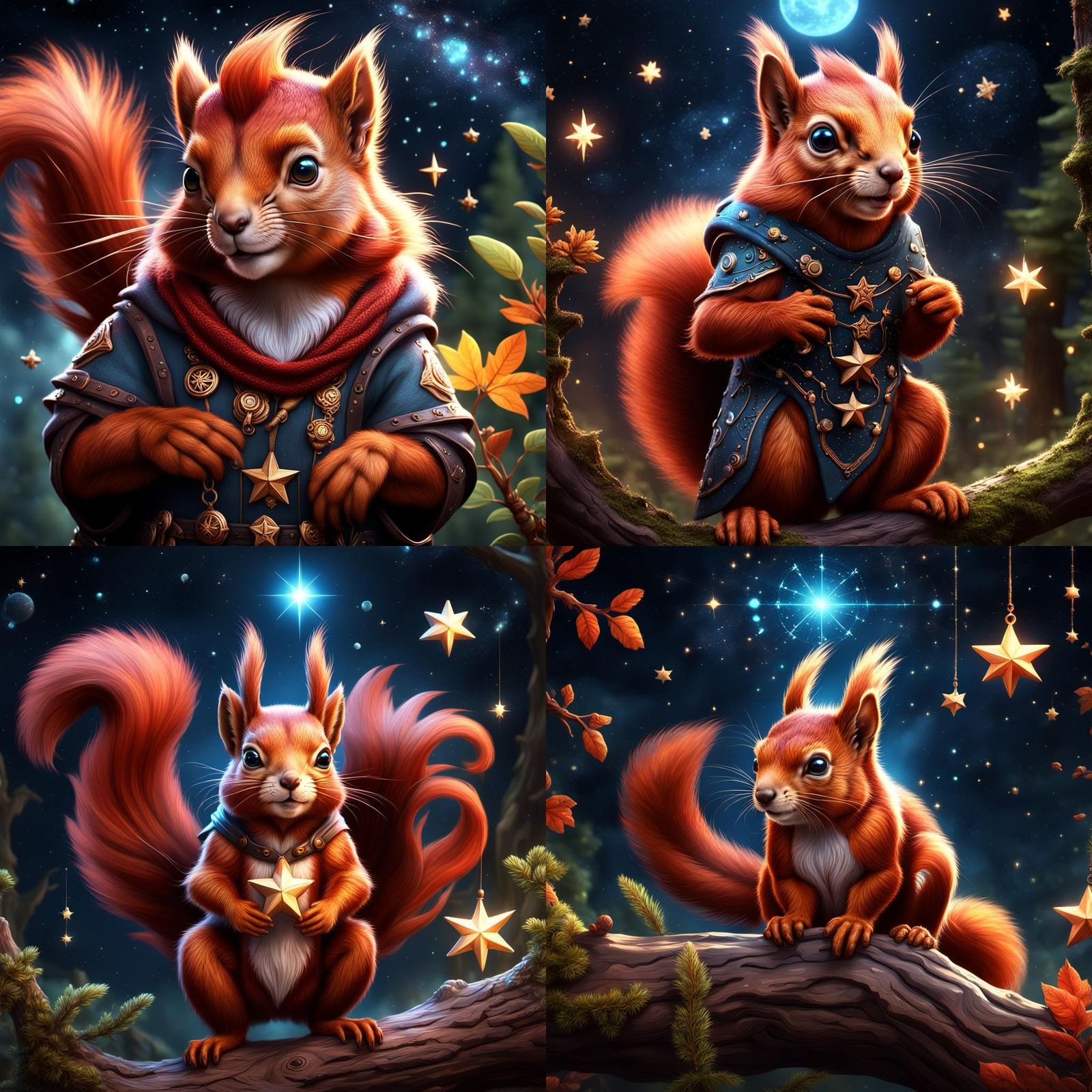 Fantasy Red Squirrel Druid with Constellations