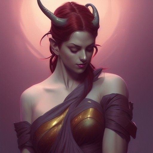 Beautiful Tiefling Woman Portrait in Hyperdetailed Style