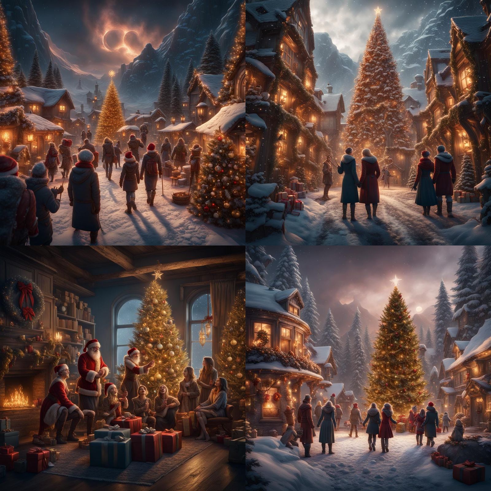 Festive Christmas Celebration in Detailed Digital Painting