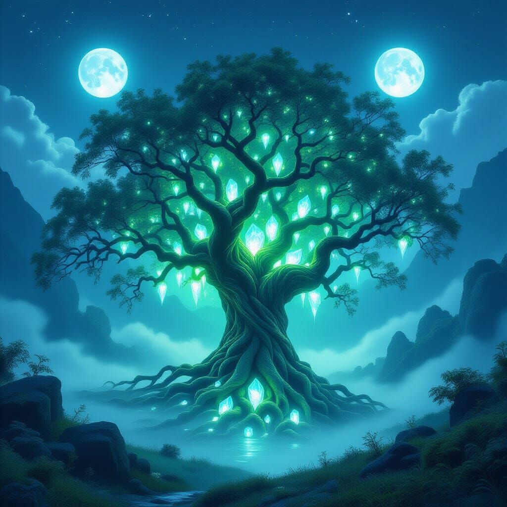 Ancient Bioluminescent Tree in Crystal Valley