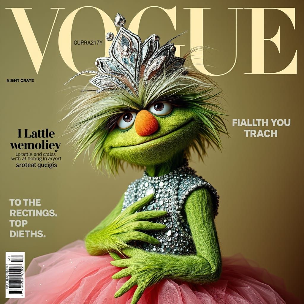 Oscar the Grouch Vogue Cover: Trash-Chic Glamour