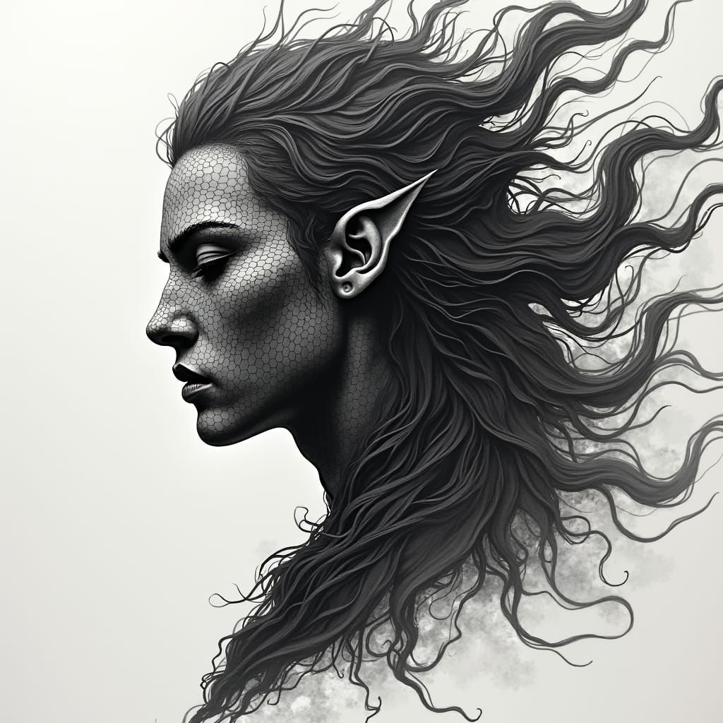 Ethereal Storm Rider Portrait in Intricate Calligraphy Style